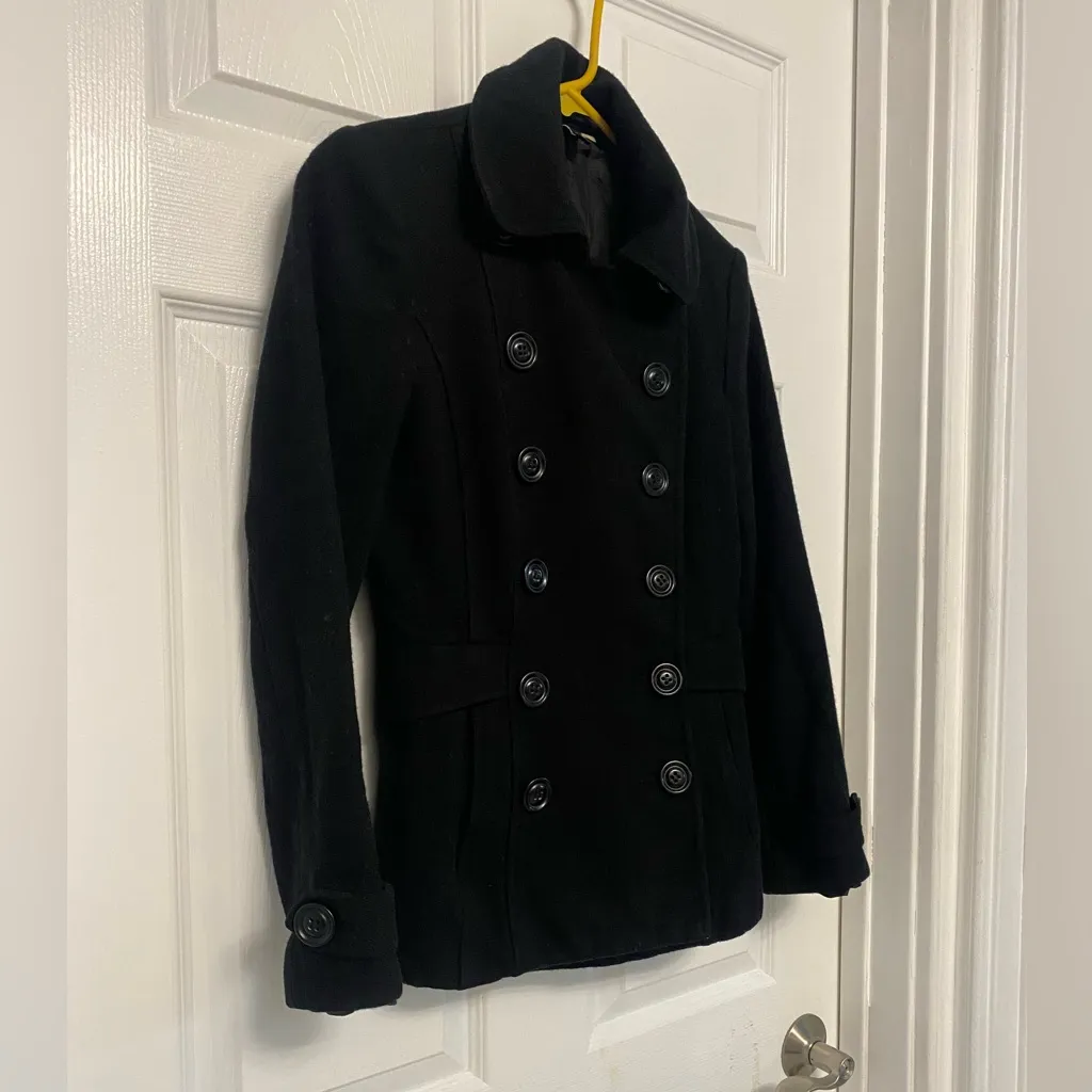 H&M Double Breasted Coat Jacket in Black Wool - Image 5