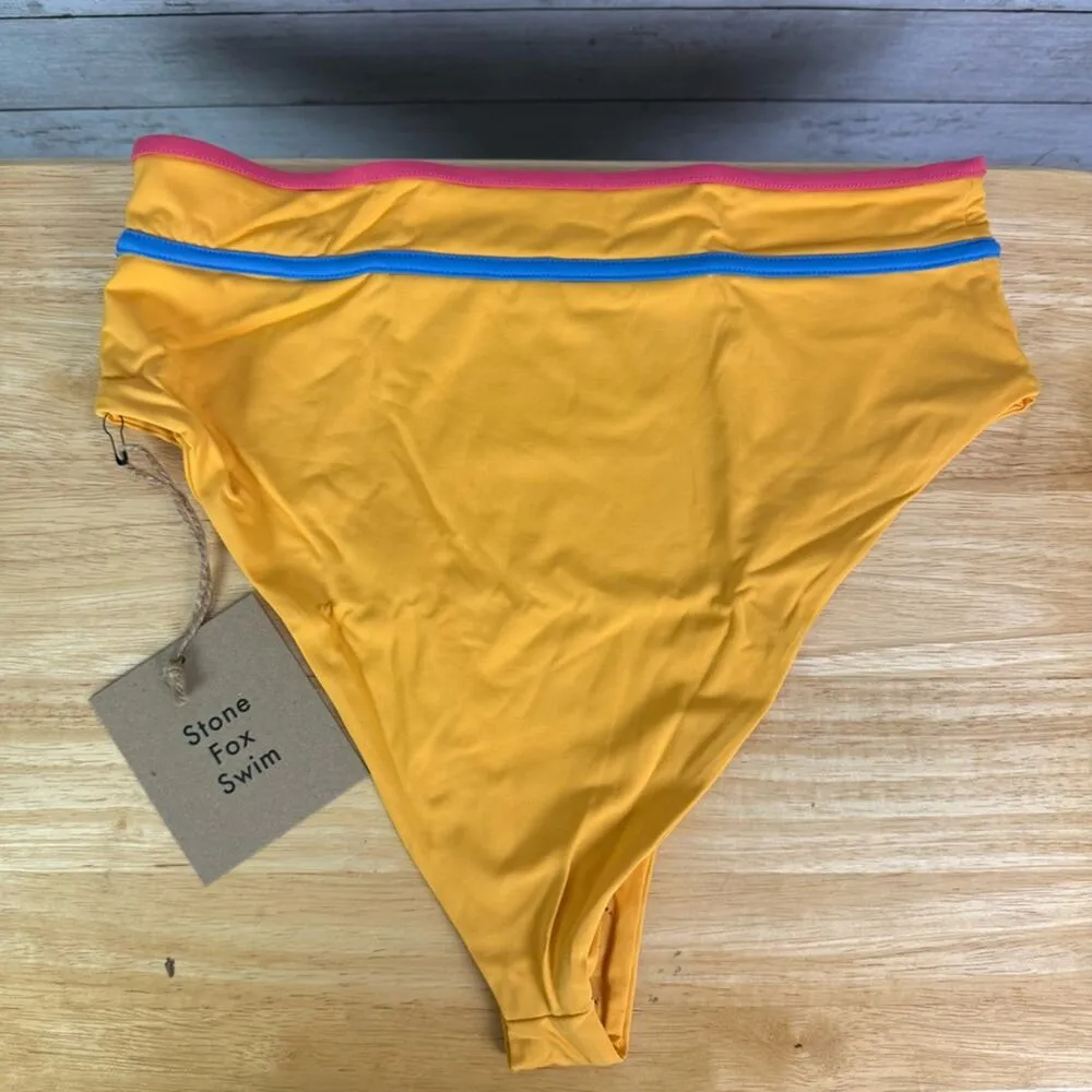 Stone Fox Swim Honeycomb Sunset Pink Color Block Juniper Bikini Bottom Size XL - Image 2