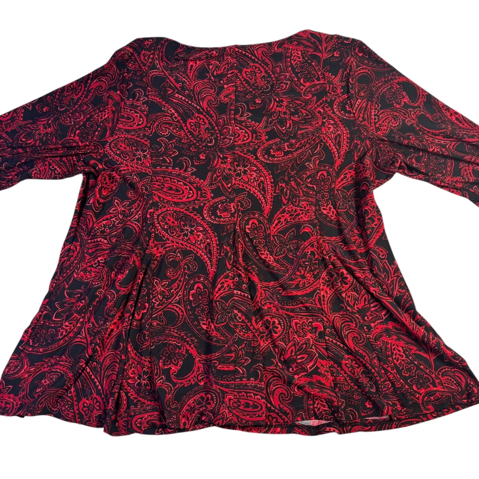 Westport Woman Plus Size 3X Red Black Paisley Print V Neck Long Sleeve Tunic Top - Image 2