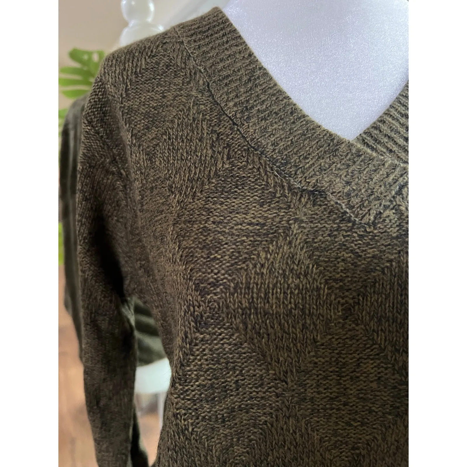 Karen Scott Women's Olive Sweater pullover Argyle Diamond Pattern Size Medium - Image 2