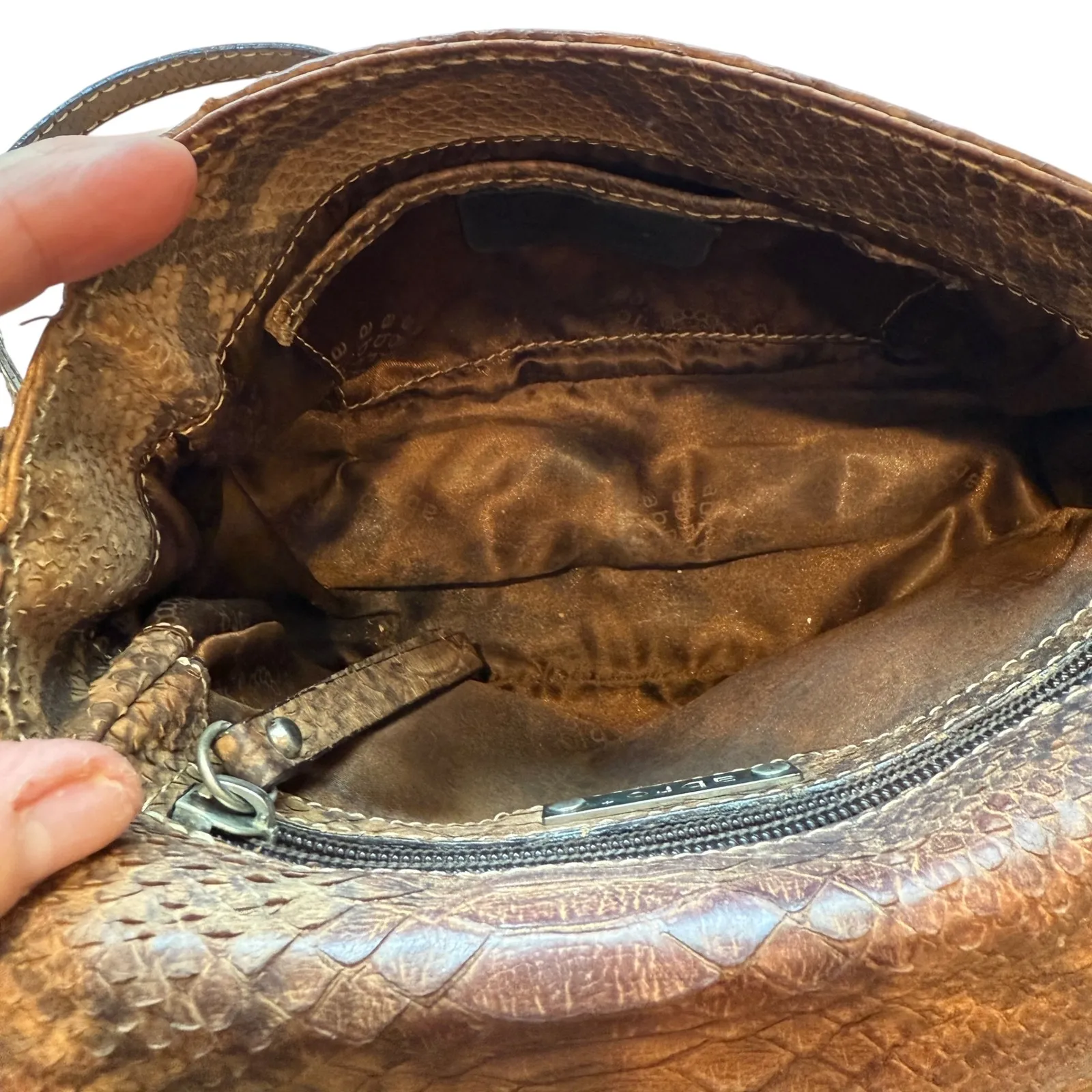 Abro Snakeskin Leather Crossbody‎ Bag Designer Purse Brown Small - Image 8