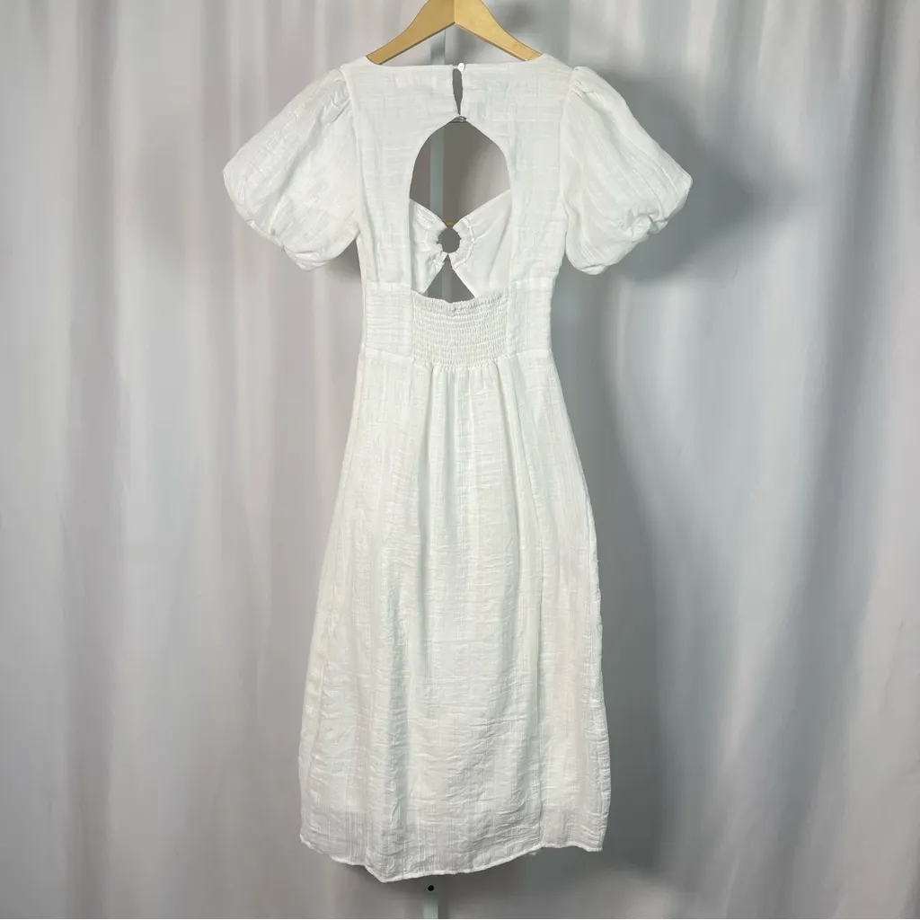 Mahina Small Gauze Puff Sleeve Keyhold Cutout Open Back Cottagecore Dress - Image 2