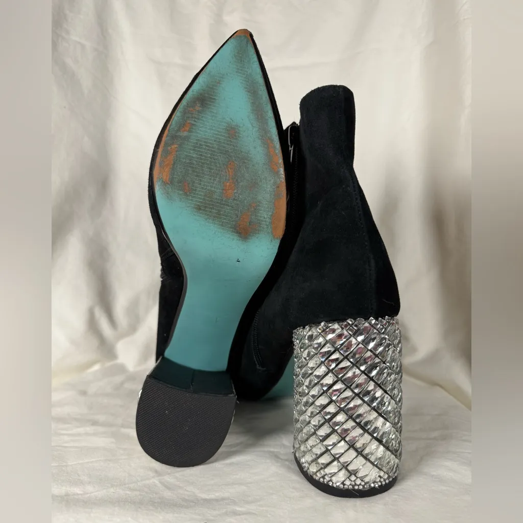 Betsey Johnson Gemma Black Suede Rhinestone Ankle Booties 10M - Image 7
