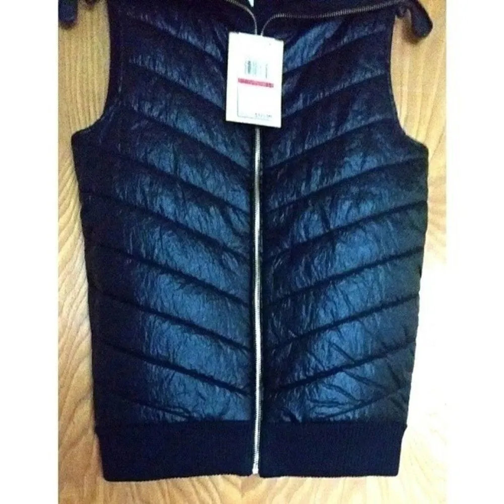New! MICHAEL KORS Women's Puffer Vest Ribbed Sweater-Back Black Size XS - Image 9