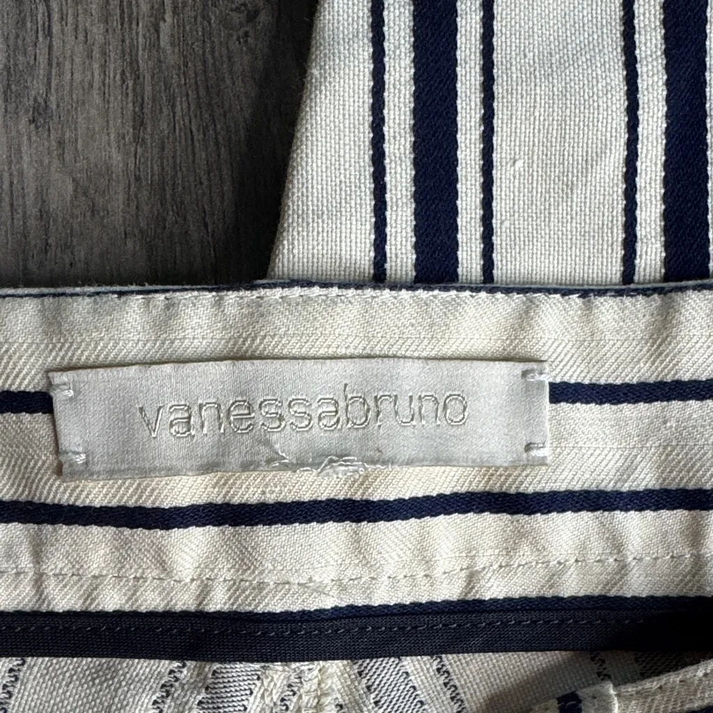 Vanessa Bruno Cream and Navy Striped Straight Leg Pants With Lace Up Side Detail Blue Size undefined - Image 2
