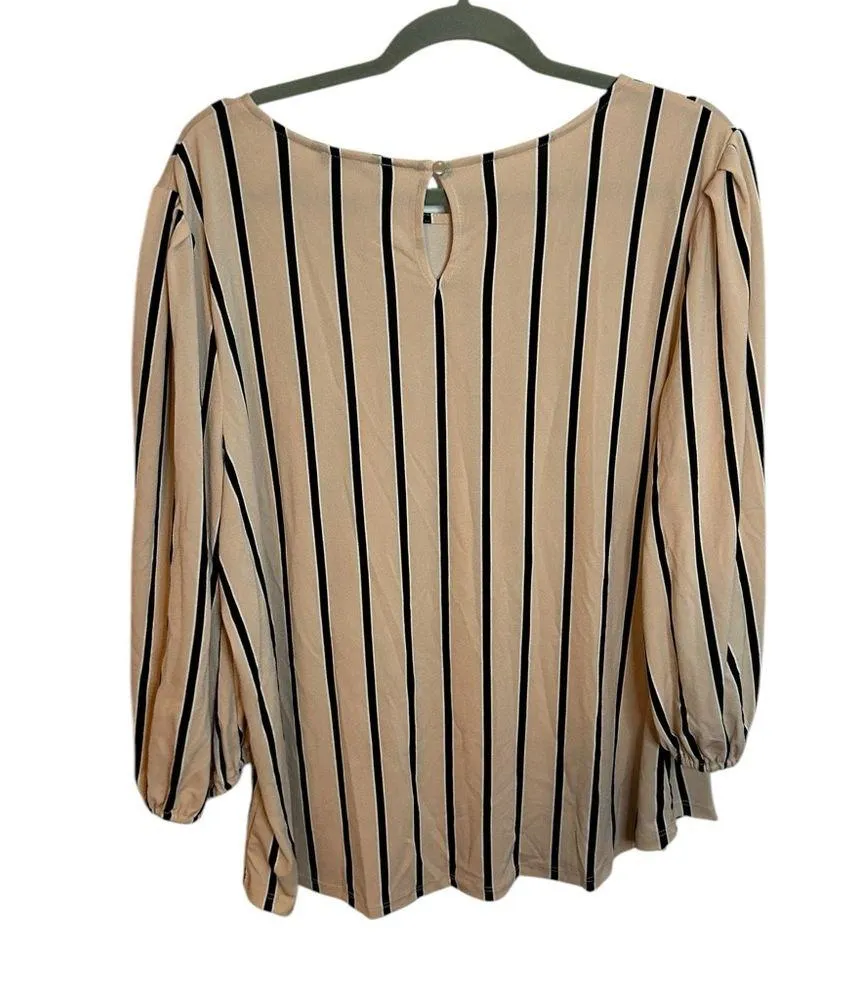 Adrianna Papell Cream and Black Striped Balloon Sleeve Blouse - Image 2