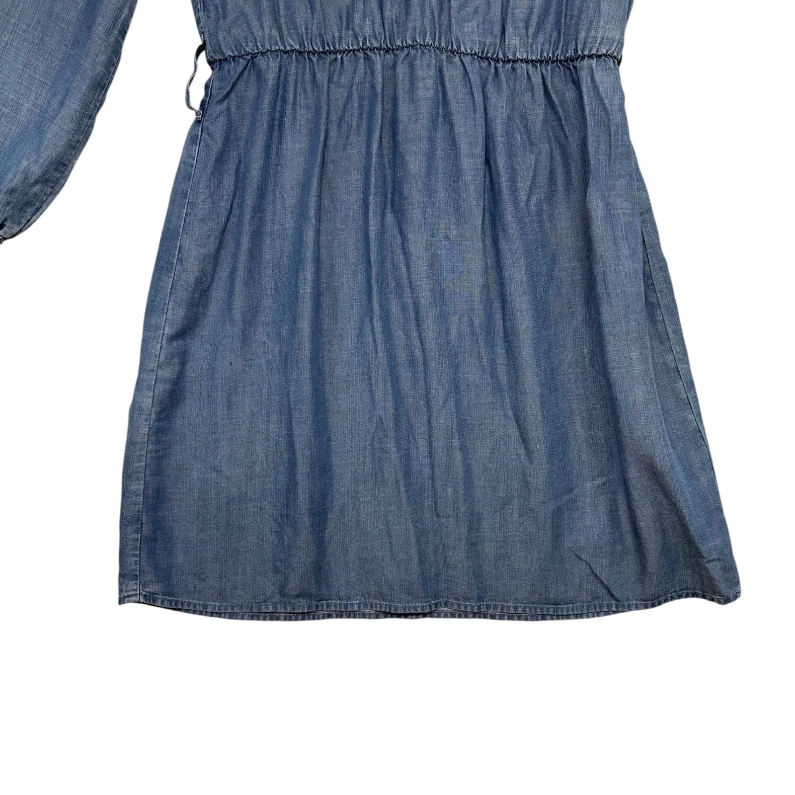 Cloth & Stone Tencel‎ Chambray V Neck Ruffle Smocked Long Sleeve Dress XS - Image 6