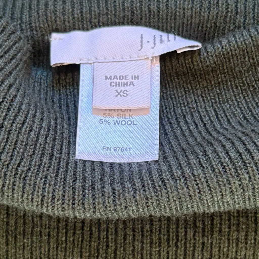 J Jill Cotton Wool Silk Mock Neck Pullover Sweater Ribbed Knit Womens XS Green - Image 6