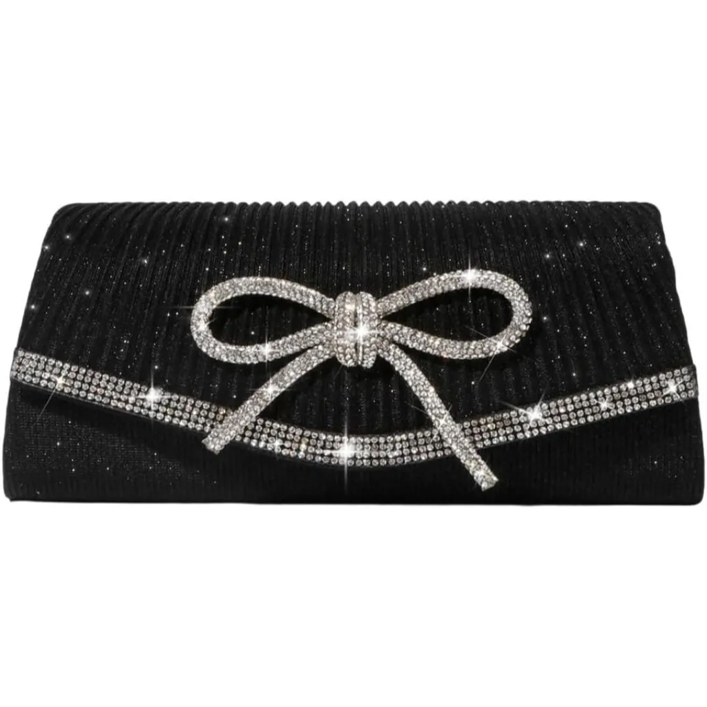 ⚡ Women's Black Bow Sparkly Glitter Evening Rhinestone Party Prom Clutch Bag - Image 4