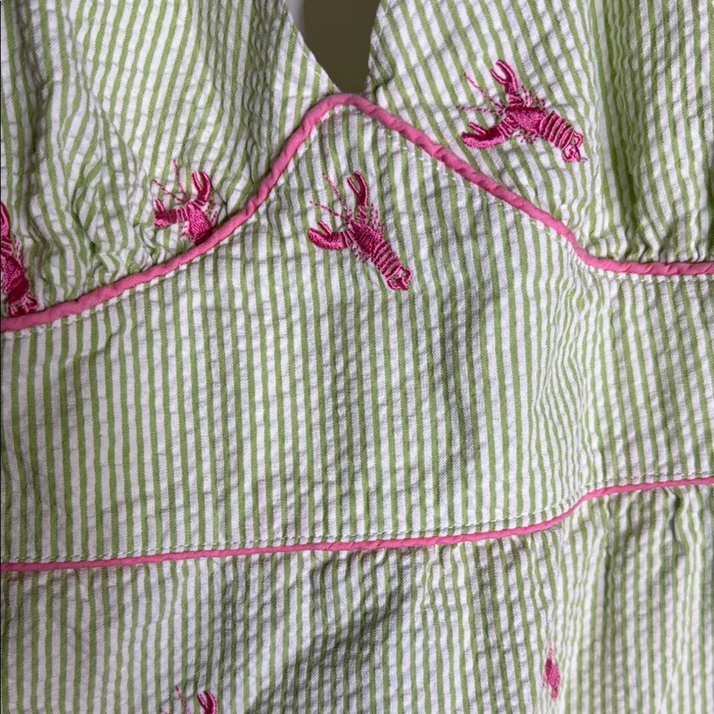 Ivy Jane White Green Striped Halter Dress Pink Crawfish Embroidered Size Large - Image 4