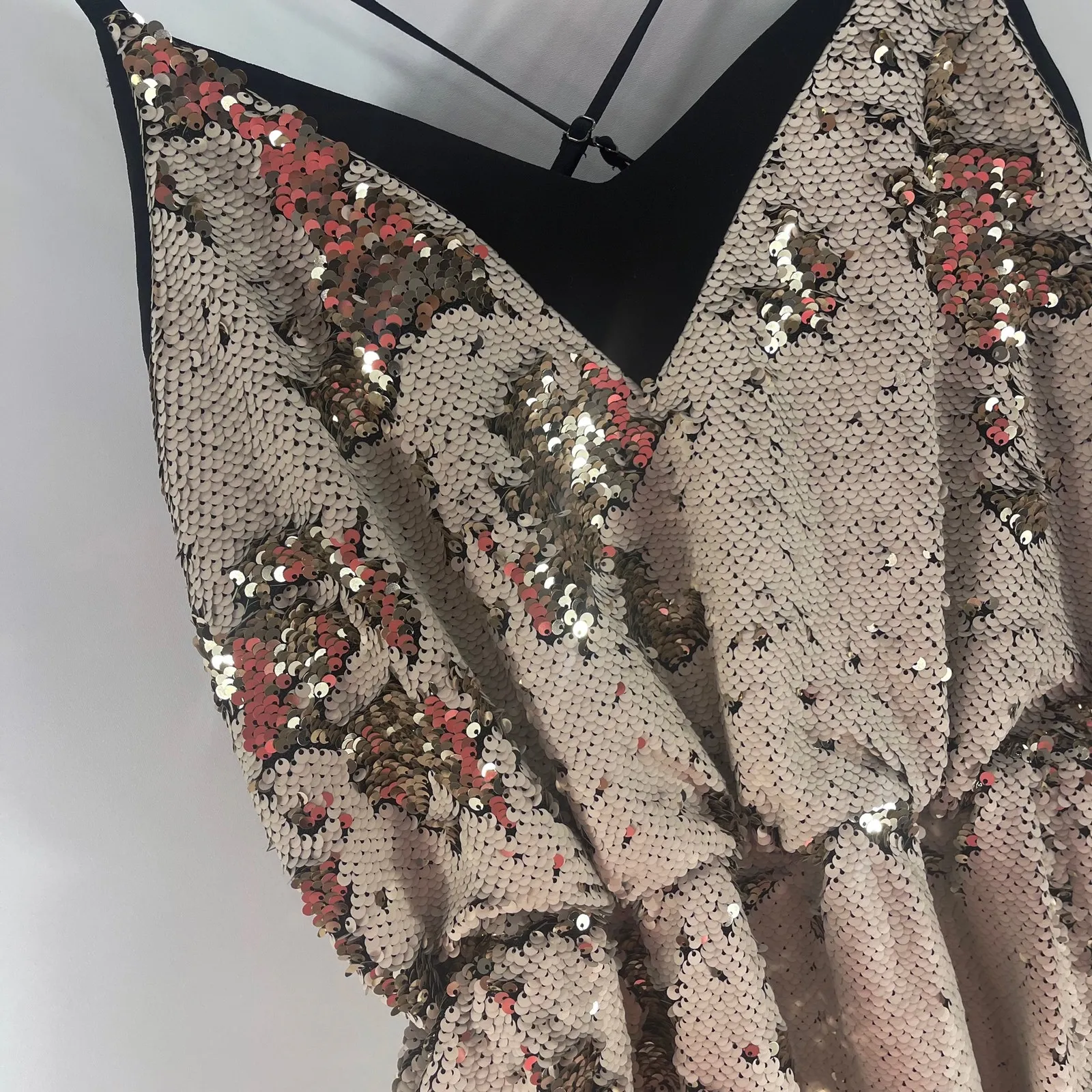 Adelyn Rae Leila Mini Dress Sequined Champagne Strappy Size Medium New With Tags - Image 7