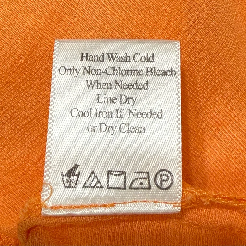 Coldwater Creek Orange Linen Silk Blouse Large Sheer Pintuck Button 3/4 Sleeve - Image 8