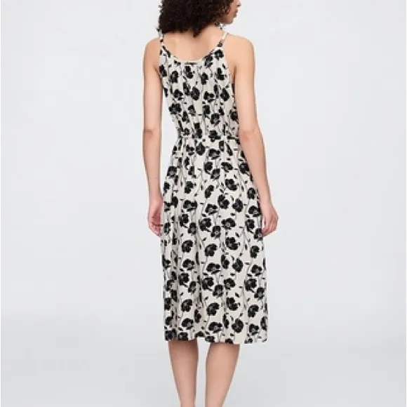 GAP Tie-Waist Scoopneck Midi Dress in White Black Floral Button Down Front M NWT - Image 2