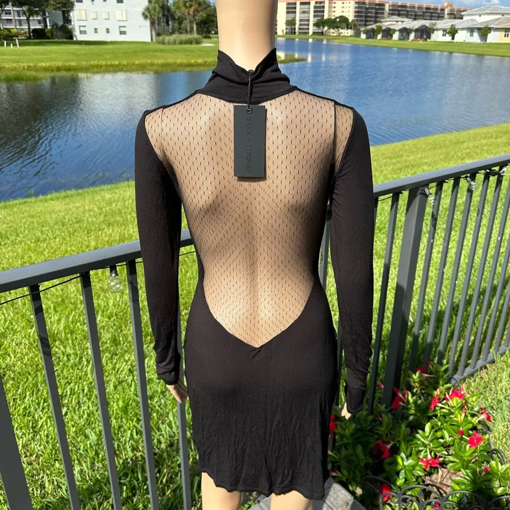 Kendall & Kylie Black Mesh Open Back Long Sleeve Dress  Size Small - Image 5