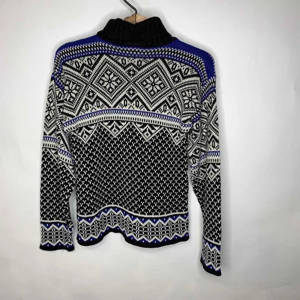 Vintage Fair Isle Nordic Turtleneck Sweater 80s 5 7 9 Store XS Black - Image 2