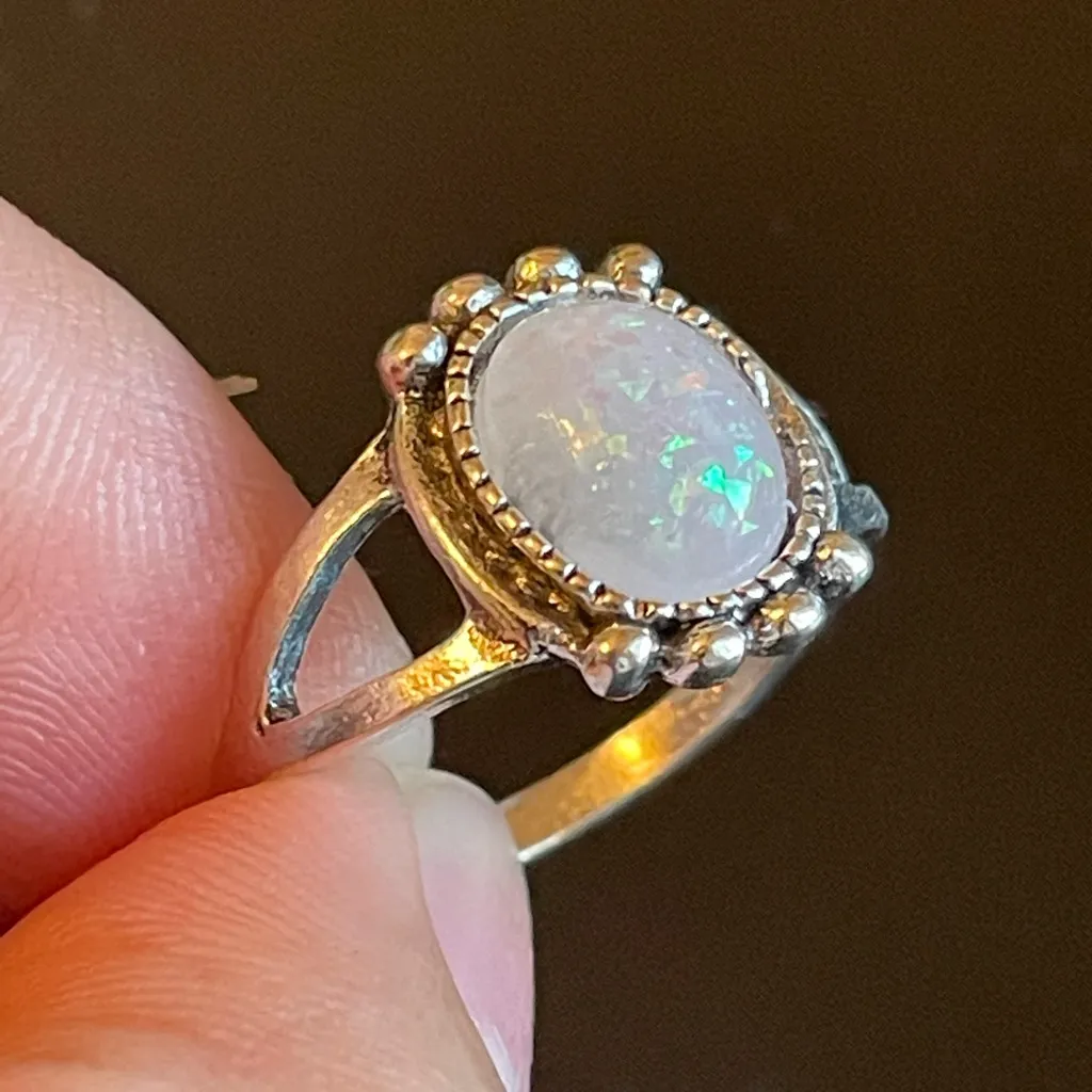 Simulated opal S925 silver ring size 8.75 - Image 6