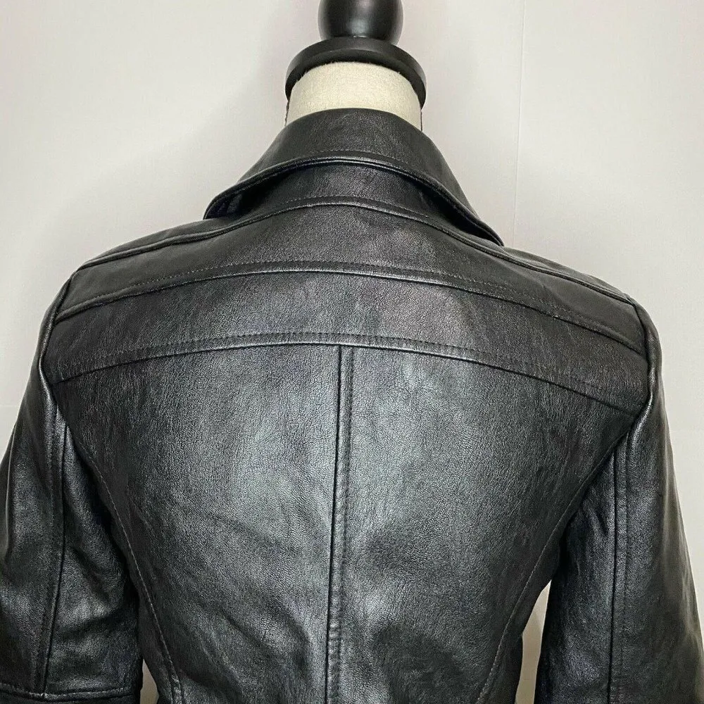 d.brand Sz Small Faux Leather Jacket Multi Zipper Pink Lined Black - Image 6