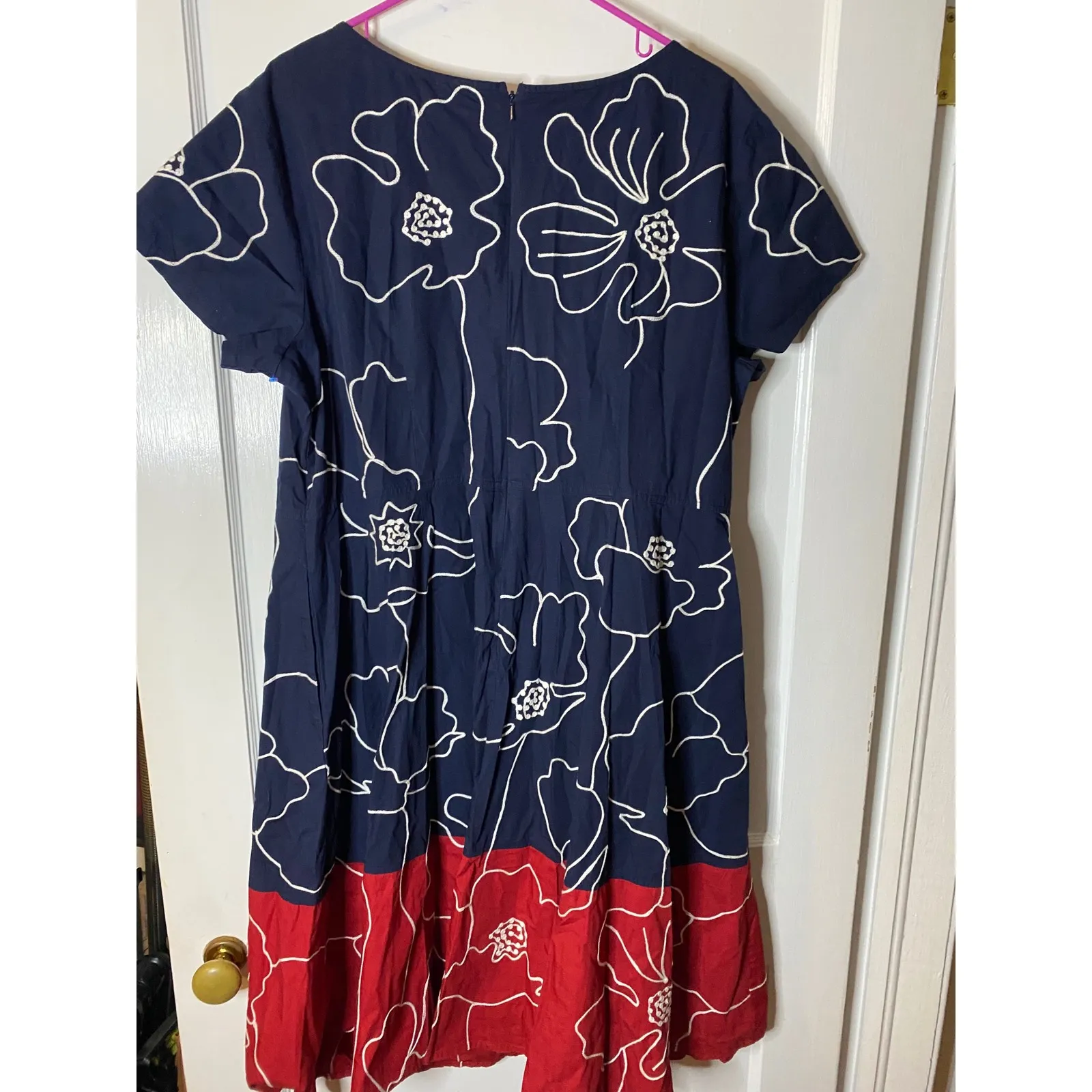 eShakti Navy Floral Midi Dress Red Trim 3X 24W Cotton plus size - Image 3