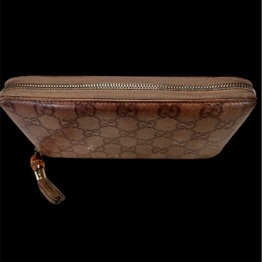 Gucci Brown Sima Bamboo & Tassel Zip Around Organizer Wallet w/ Gucci Bag & COA - Image 5