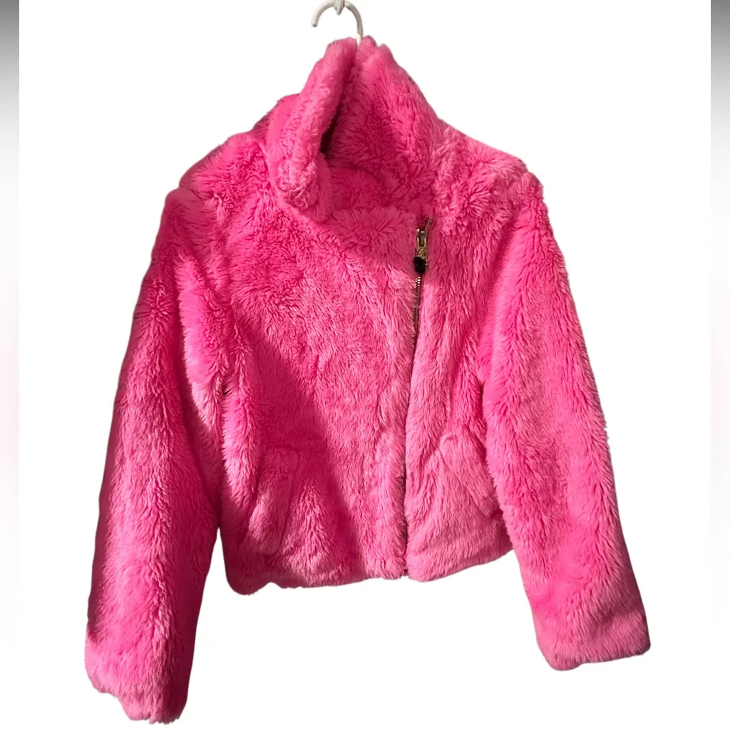 Juicy Couture Black Label Barbie Pink Fuzzy Zip Coat Extra Small - Image 2
