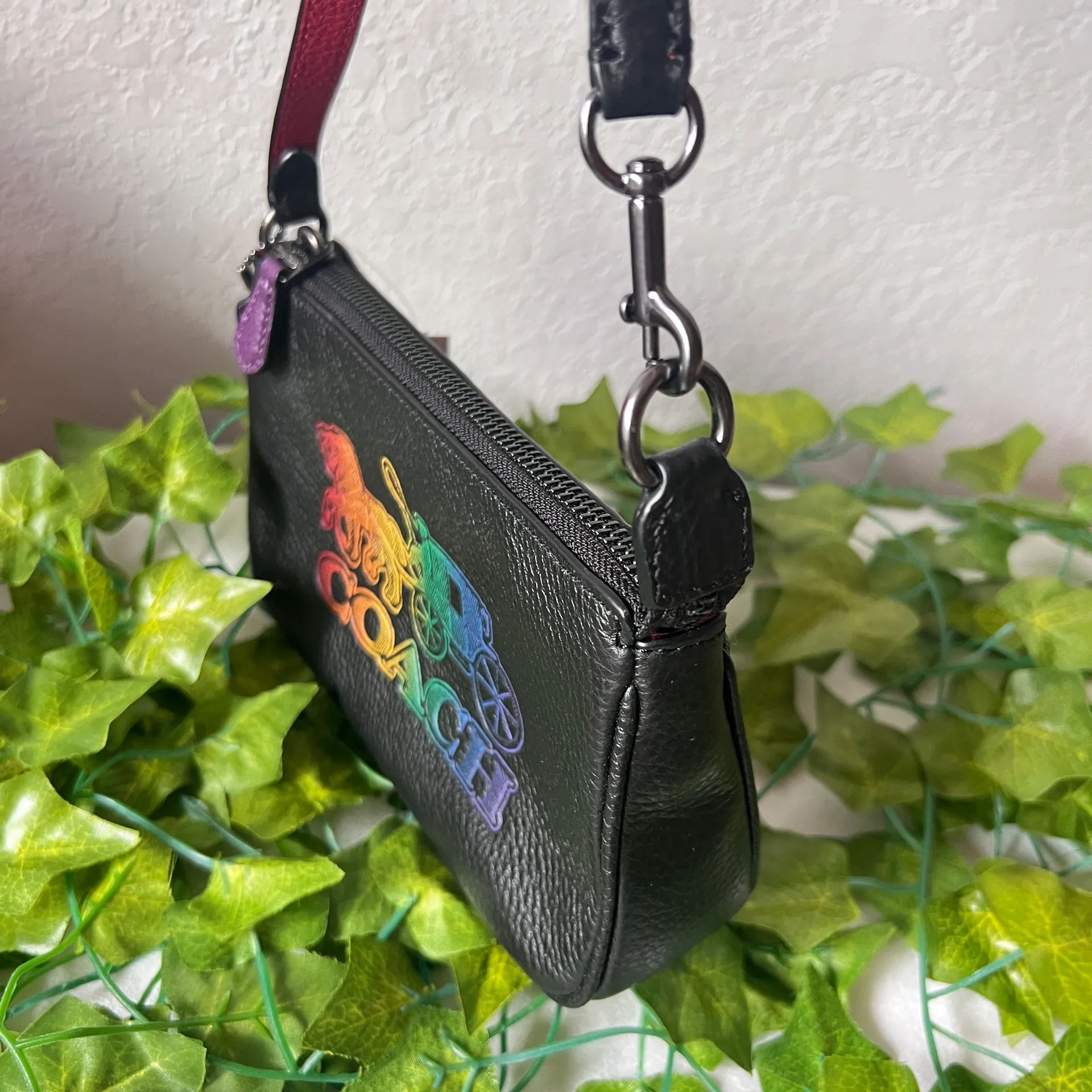 Coach  rainbow logo NWT black nolita shoulder bag with red interior‎C6902 - Image 5