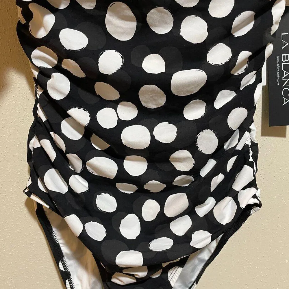 NEW La Blanca Size 6 Mod For Dot Polka Dot Ruffle One Piece Swimsuit Black White - Image 8