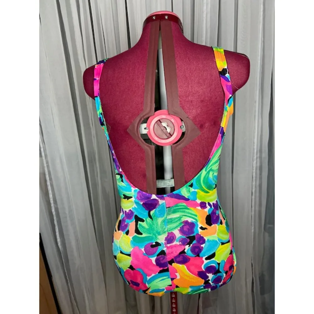 Lands end one piece swimsuit floral pink green orange bright - Image 4