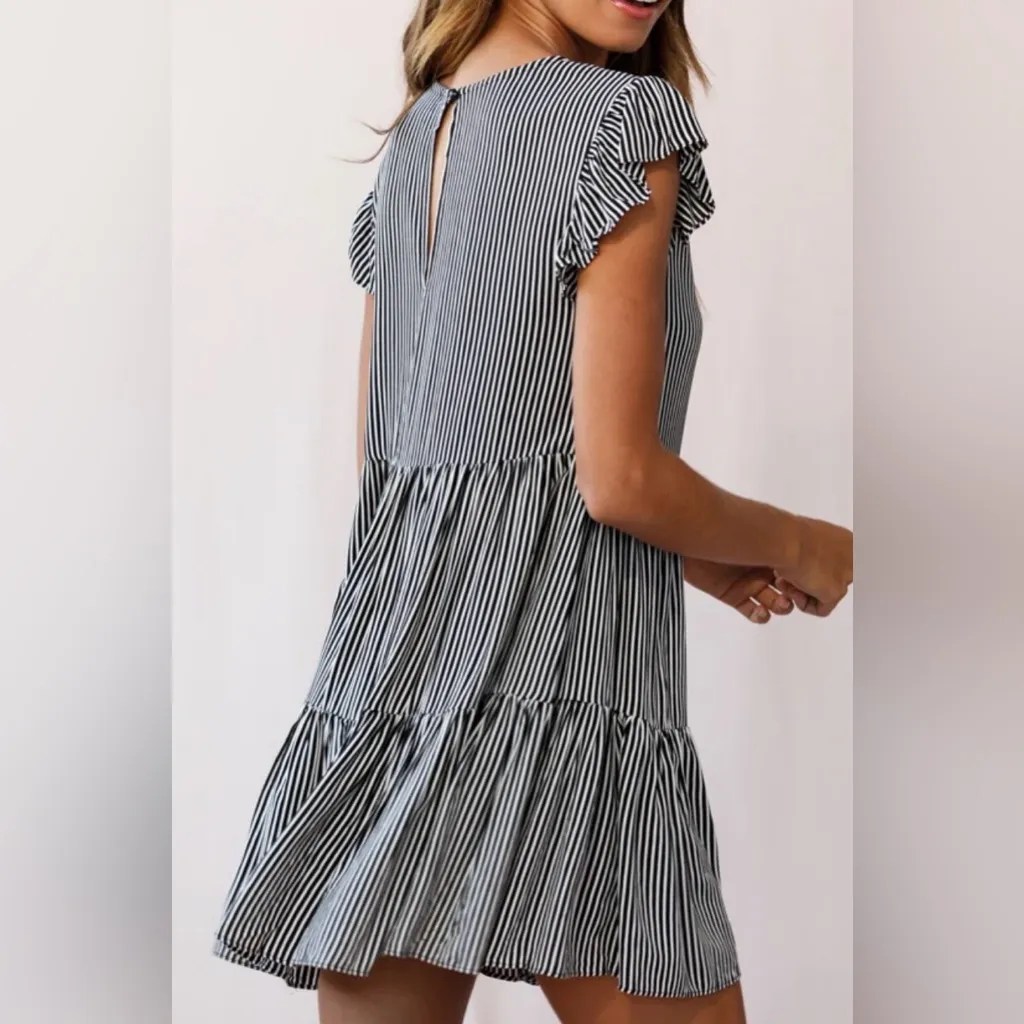 Selfie Leslie Louise Striped Cap Sleeve Mumu Dress Black Sz M - Image 2