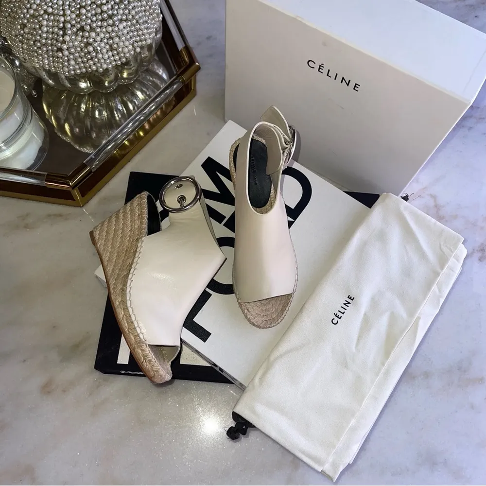 Céline Womens 35 Milk Calfskin Leather Open Toe Espadrille Sandal - Image 13