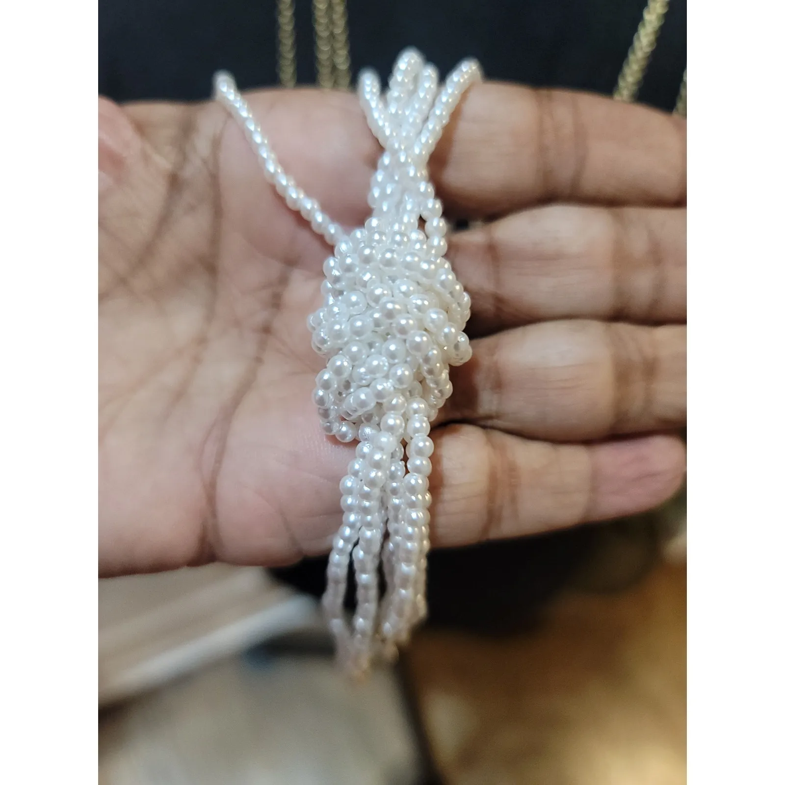 NY Women's Gold Chain And Pearl Beaded Long Necklace With Lobster Claw Lock - Image 4