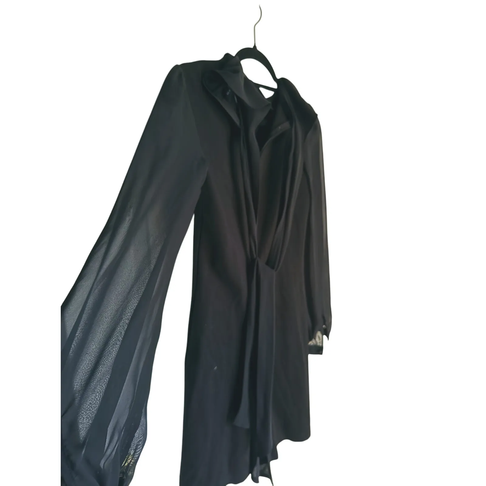 Slate & Willow Modern Classic Sheer Sleeve Neck Tie Sheath Dress 2 Black Elegant - Image 7