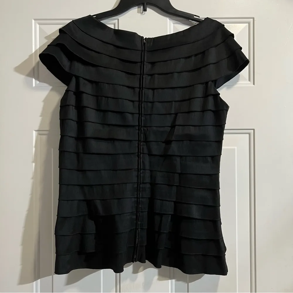 Tadashi Collection Taffeta Rossetti Tiered Cap Sleeve Top in Black, Size 14 - Image 4