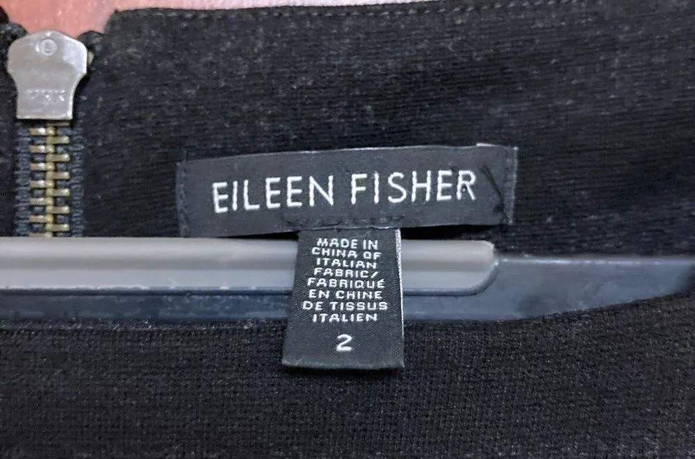 EILEEN FISHER Women's Charcoal Black Striped Ponte Square Neck Dress Size 2 - Image 6