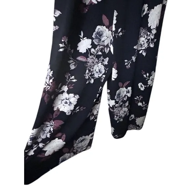 Women's Black Floral Print Jumpsuit XL Sleeveless Cropped Lightweight Romantic - Image 9