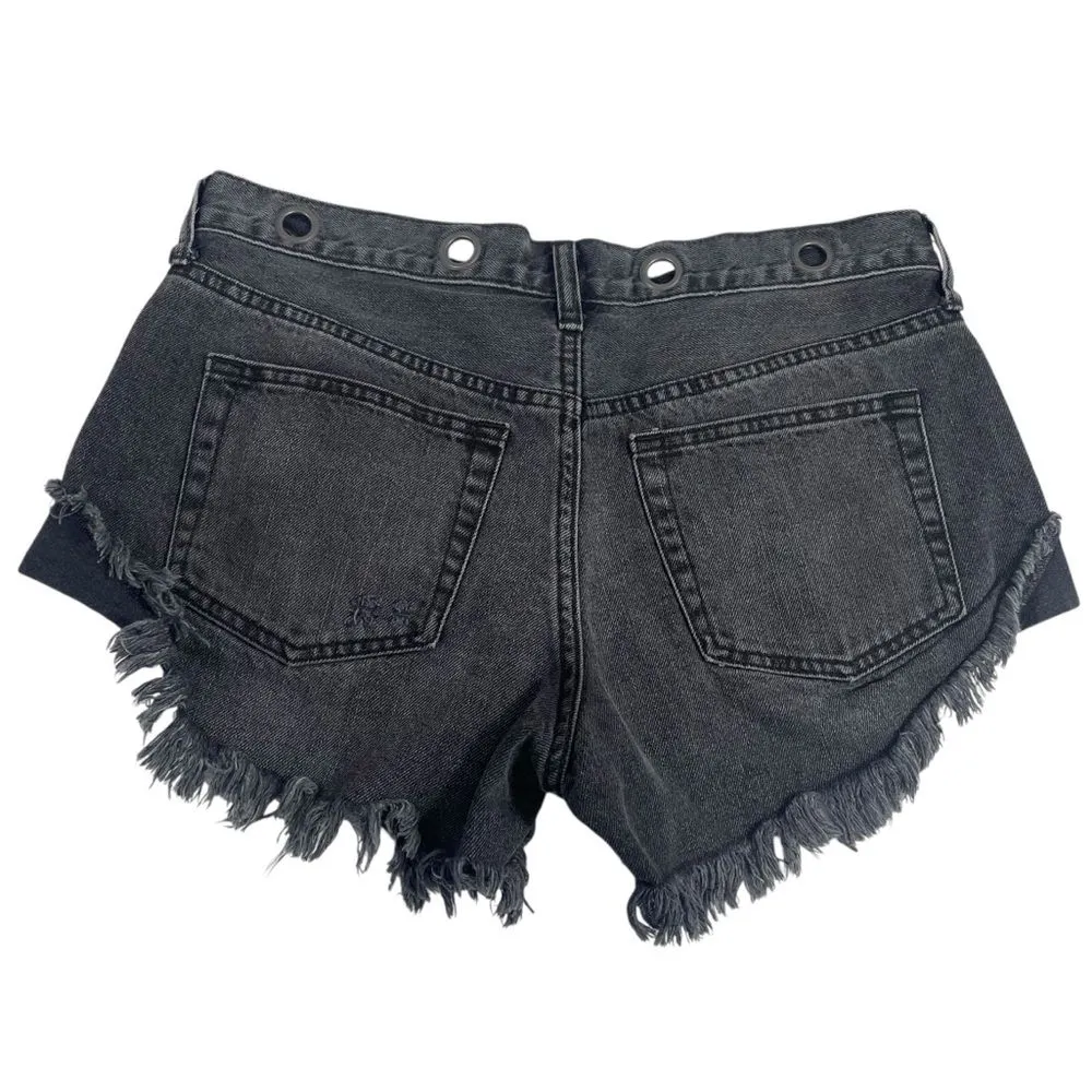 We the Free People Cut Off Jeam Shorts Grommet Waist‎ Size 27 Black Wash Denim - Image 2