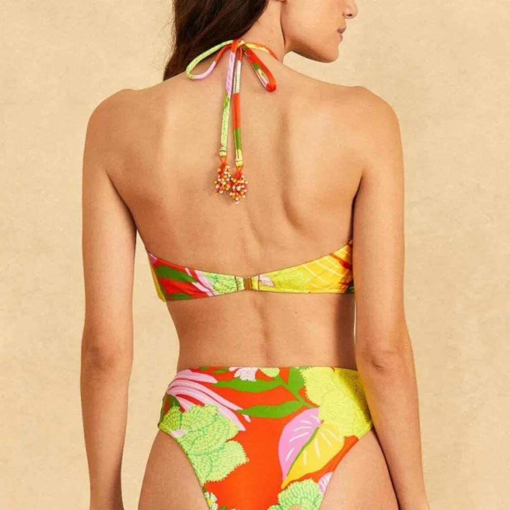 NWT Farm Rio Red Neon Floral Halter Neck Beaded Bikini Top XL - Image 5