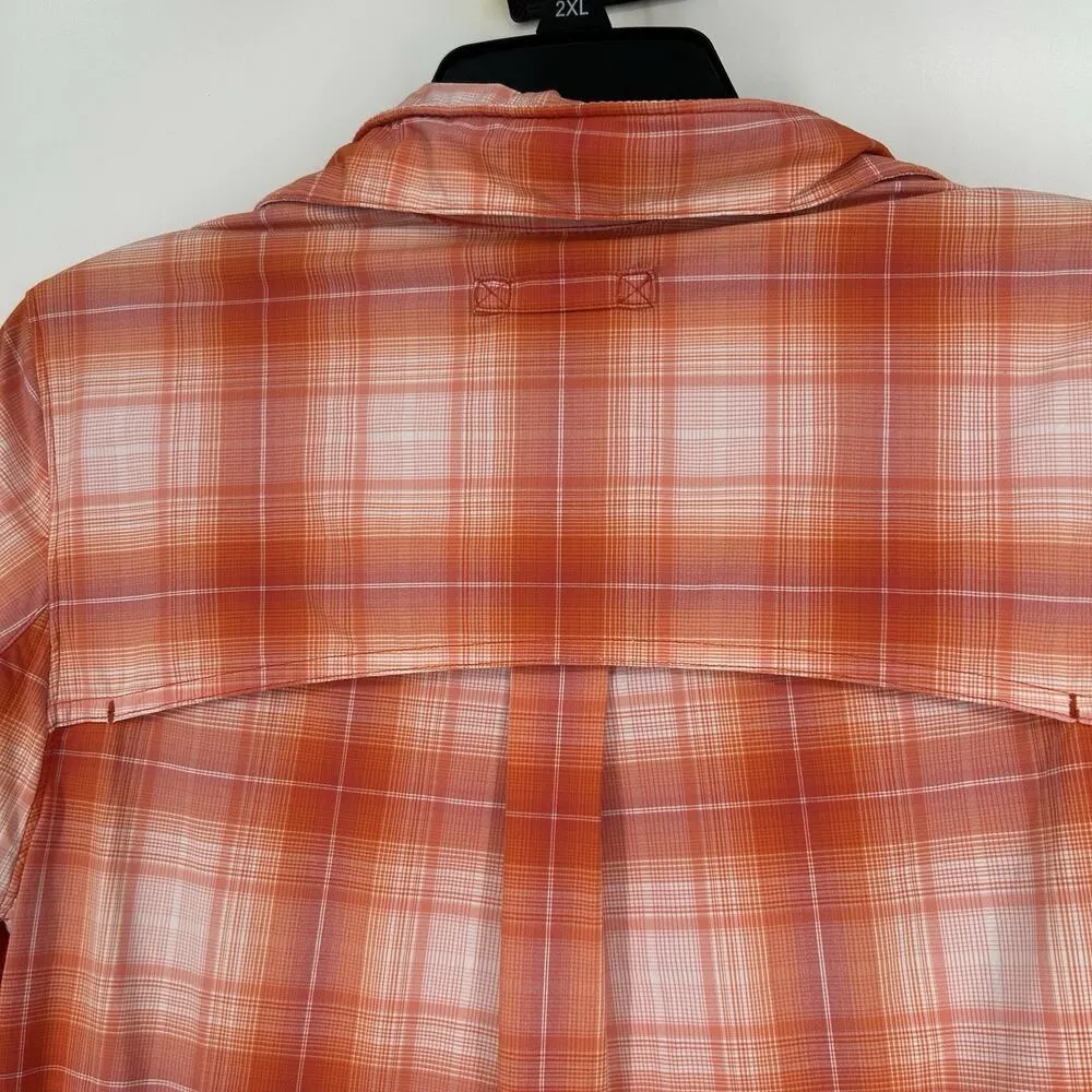 Duluth Trading Co Duluthflex Sidewinder Shirt Orange Plaid Zip Pockets Size XS - Image 6
