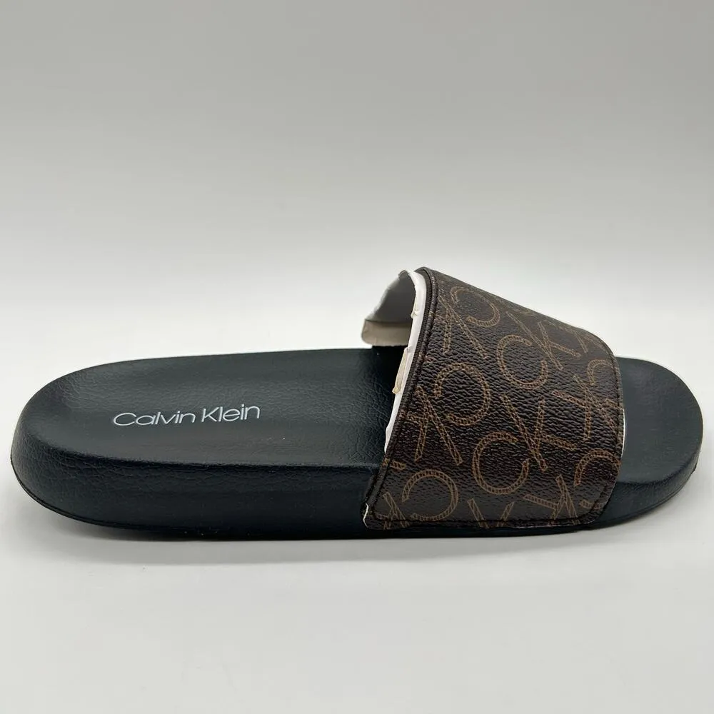 Calvin Klein Slides Womens 5‎ Brown Logo Print Athens Slip On Comfort NEW - Image 5