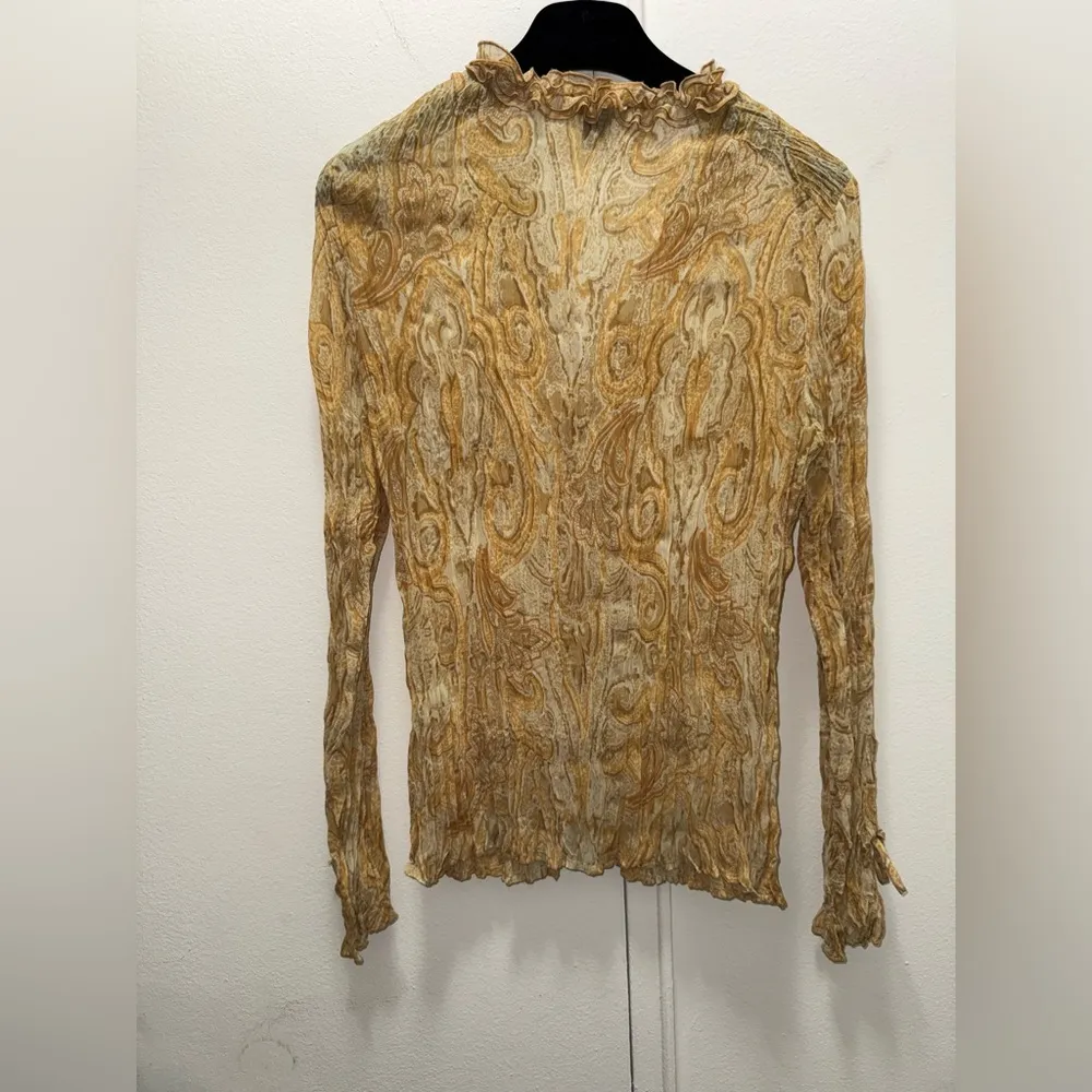 Y2K vintage INC International Concepts crinkle paisley ruffle print blouse 6 Tan - Image 4