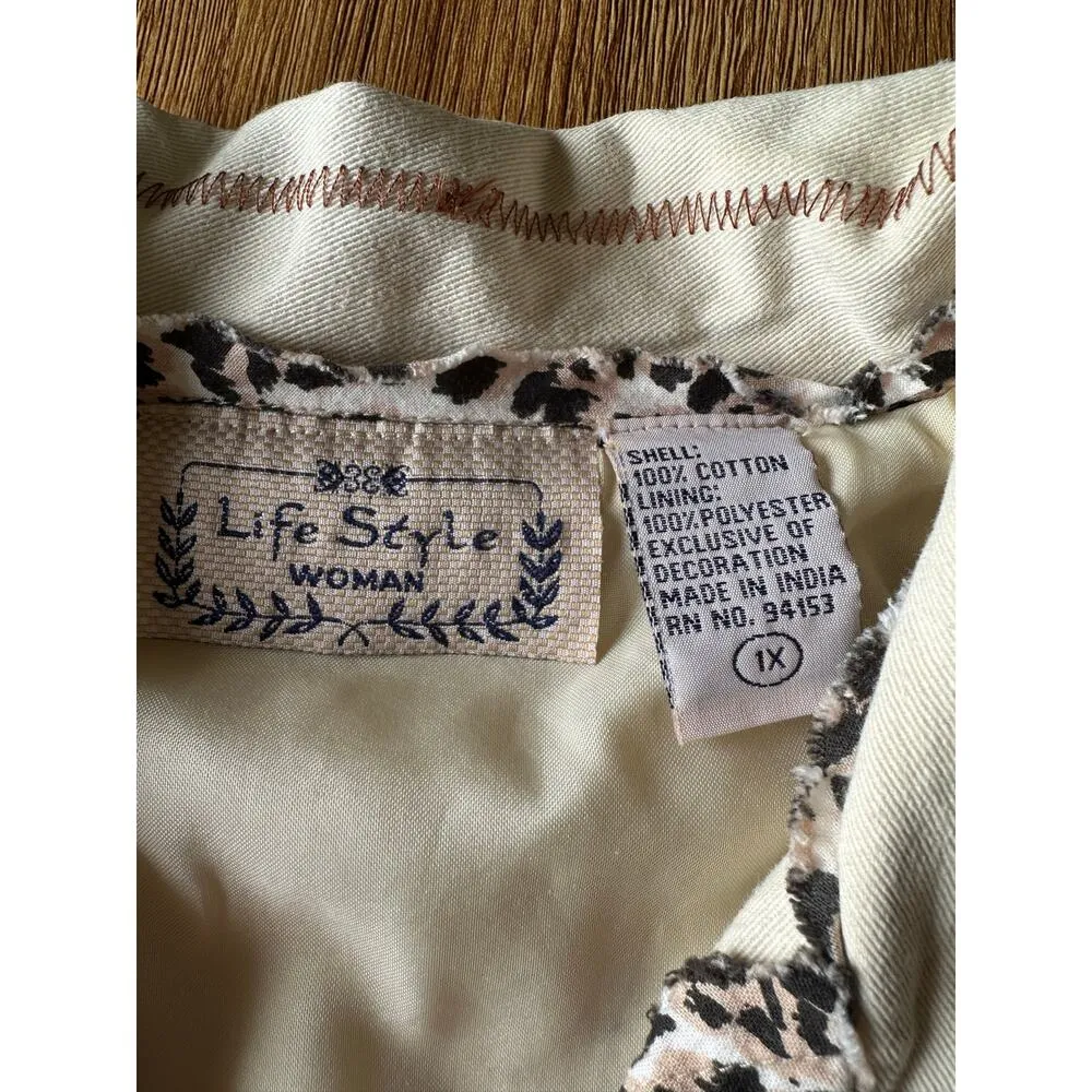 Life Style Boho Vtg Animal Print Jacket Size X Large Tan - Image 3