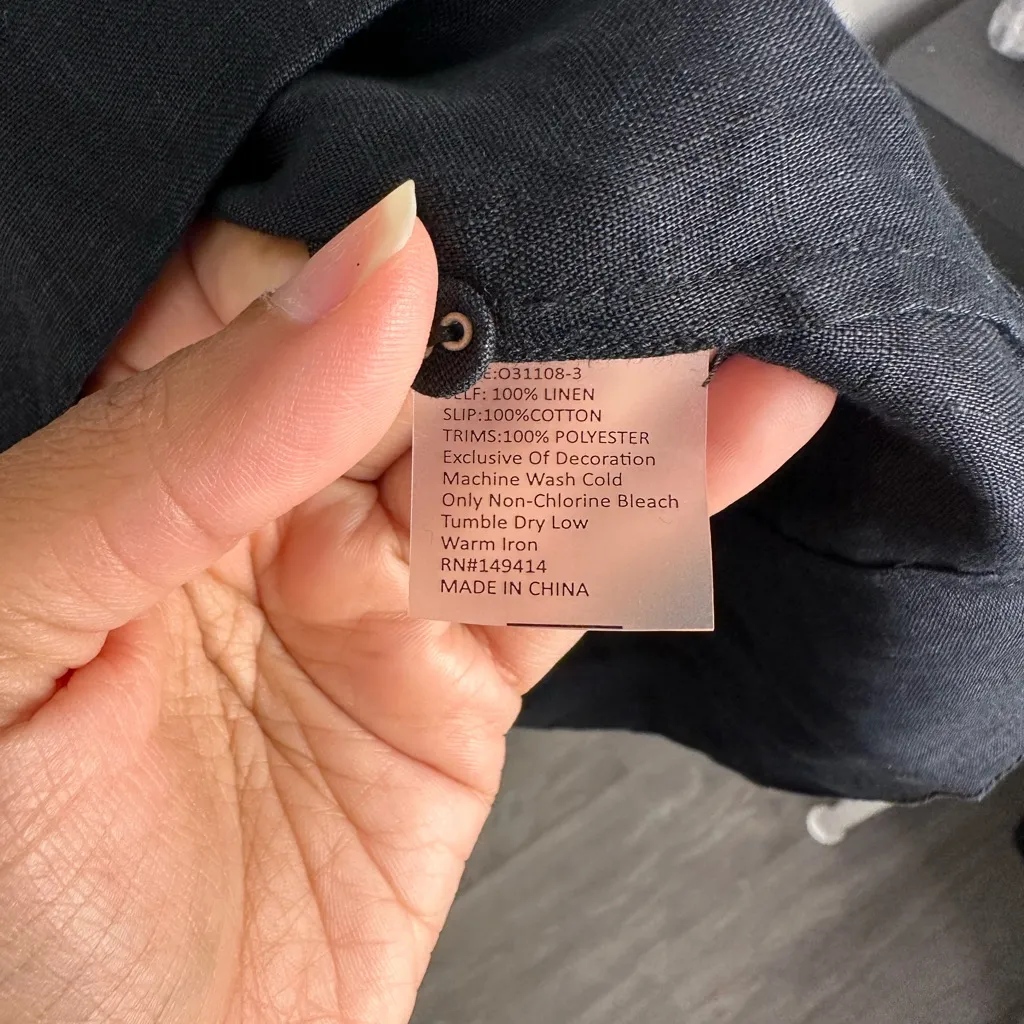 Johnny Was Calme Linen Polo Mandarin Collar Liya Boho Floral Embroidered Dress - Image 7