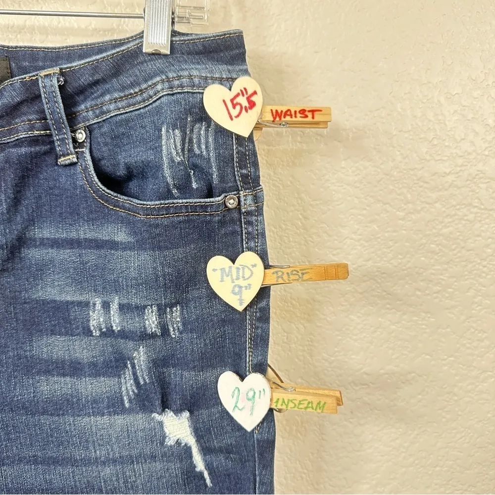 GRACE IN LA Womens Mid Rise Slim Blue Jeans Size 29/29 with 2% stretch Distressed - Image 5