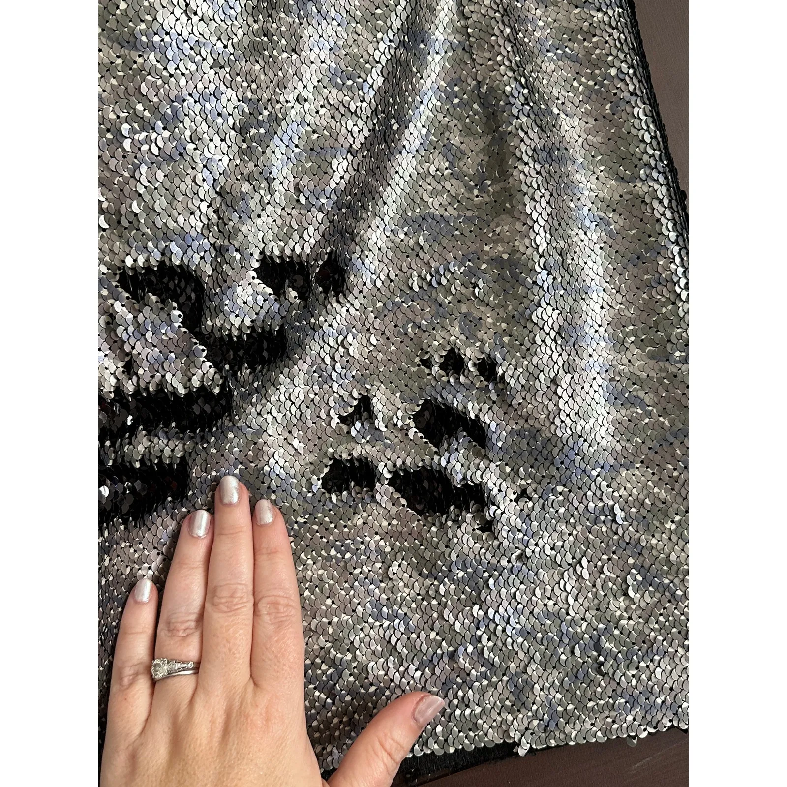 Free People  | FP One Camo Reversable Sequin Mini Skirt Silver black| Size 2 - Image 5