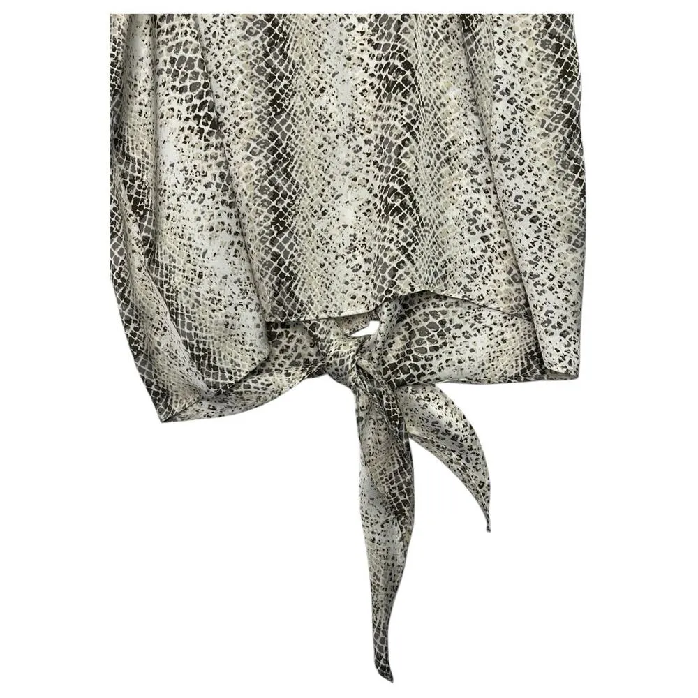 Karlie Top Womens Small Ivory Snake Button Front Spaghetti Strap Tie Bottom - Image 7