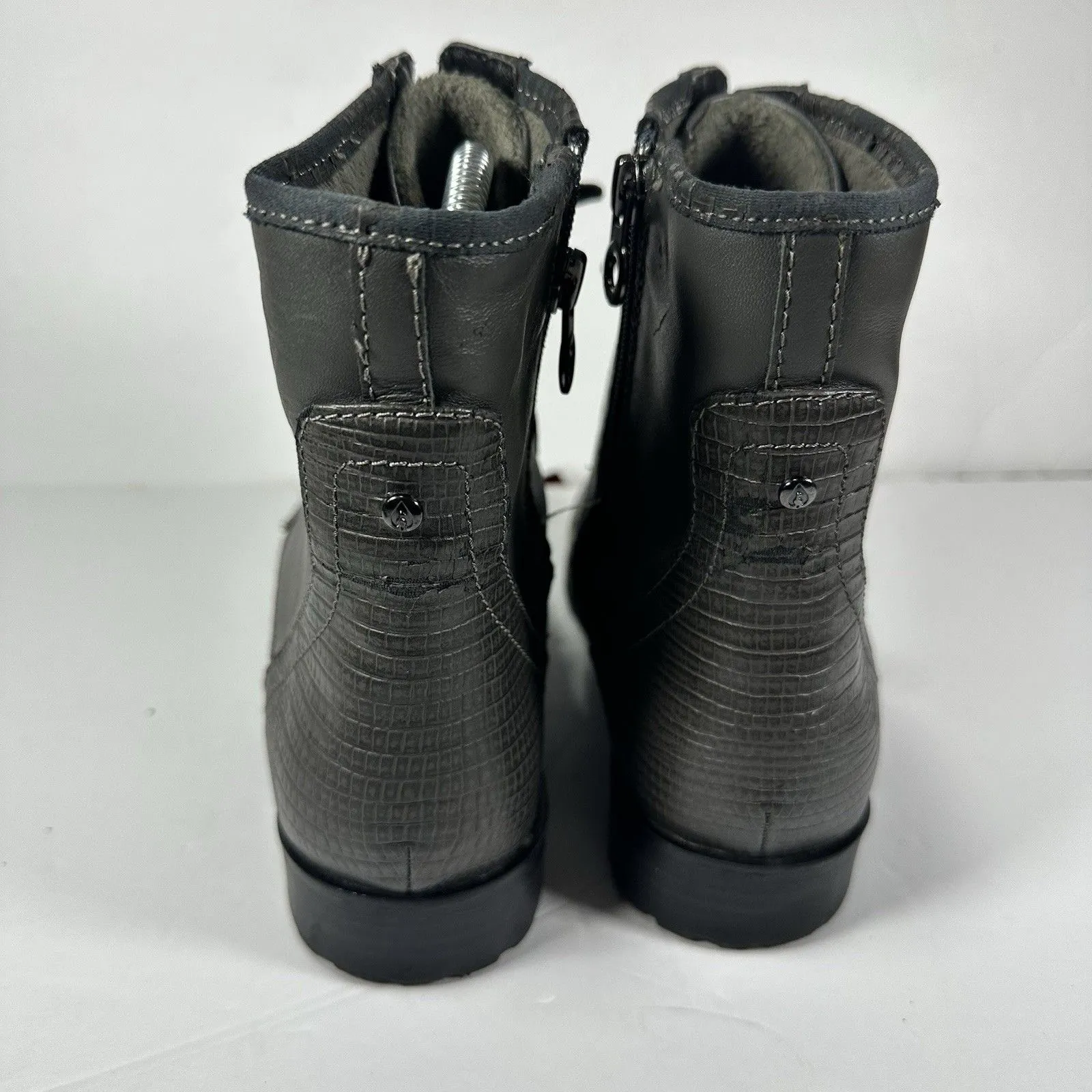 Sporto Women's Grey Leather Lace-Up Combat Boots Sz 9.5 M Faux Snakeskin Trim - Image 5