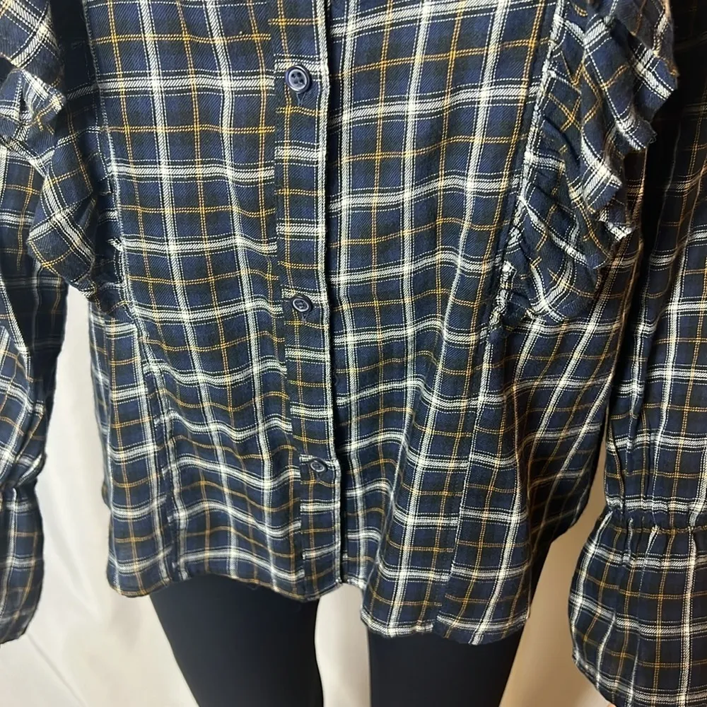 Abound  Flannel Button Down Plaid Size M with Ruffles Long Sleeve - Image 3