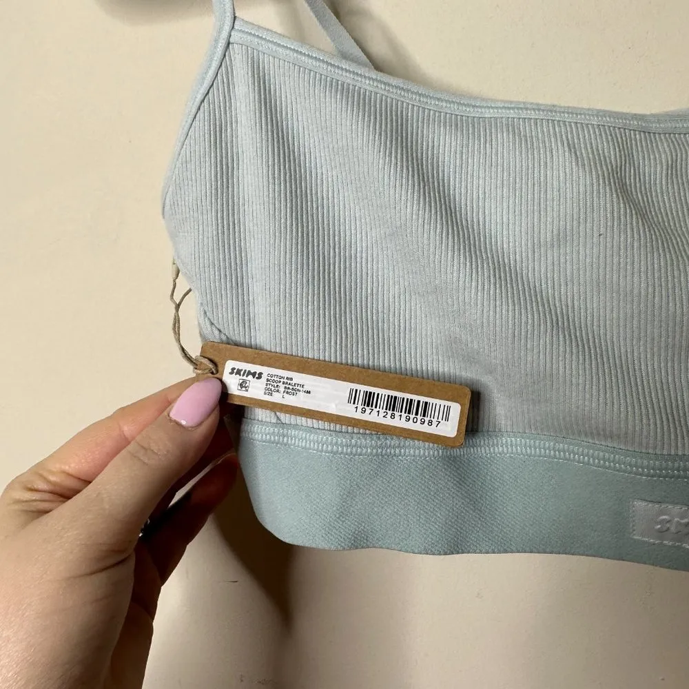 SKIMS Cotton Rib Scoop Bralette Frost Limited Edition Large NEW - Image 4