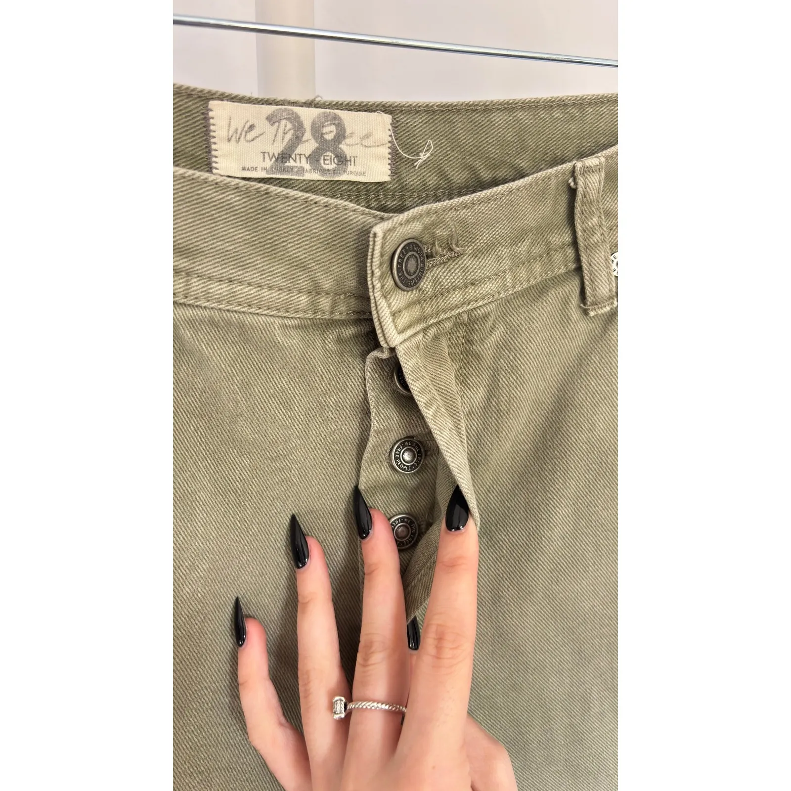$128 Free People Maggie Olive Green Distressed Ripped Jeans Women's Size 28 - Image 5
