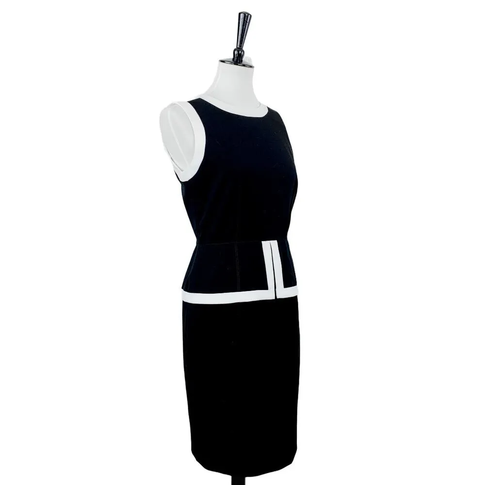 Calvin Klein Dress Peplum Sheath Sleeveless Black White Trim Women's Size 4 - Image 2