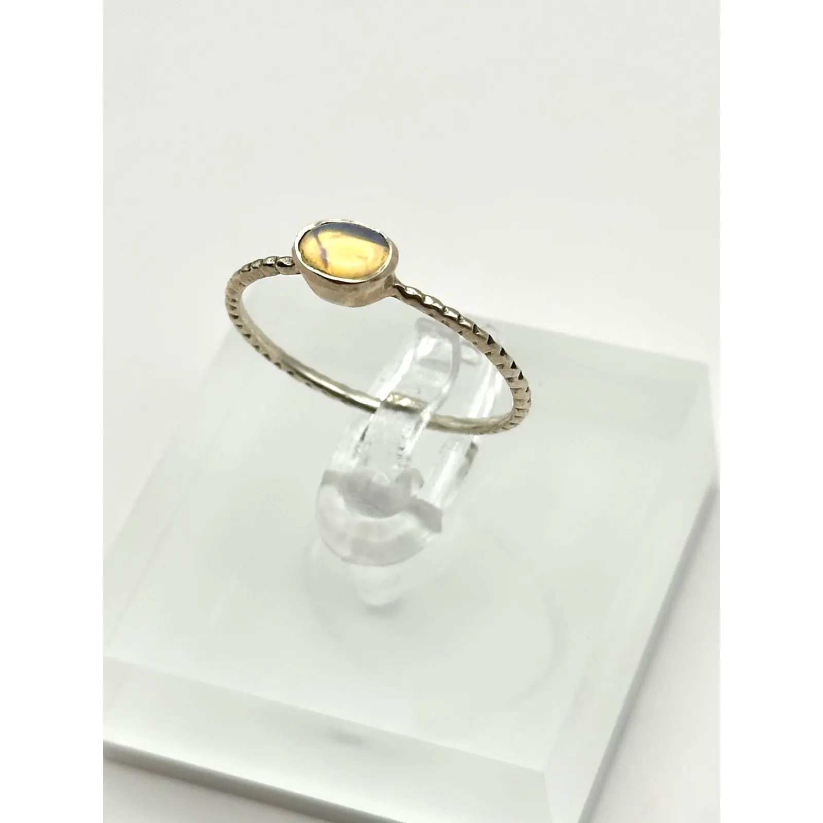 Dainty Ethiopian Opal Sterling Silver Stacker Ring‎ Size 9 - Image 4